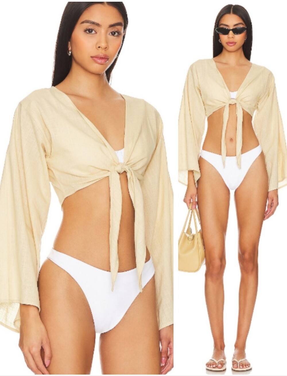 NWT Lovers + Friends Summer Air Tie Front Top Beige Women's Small Festival NEW